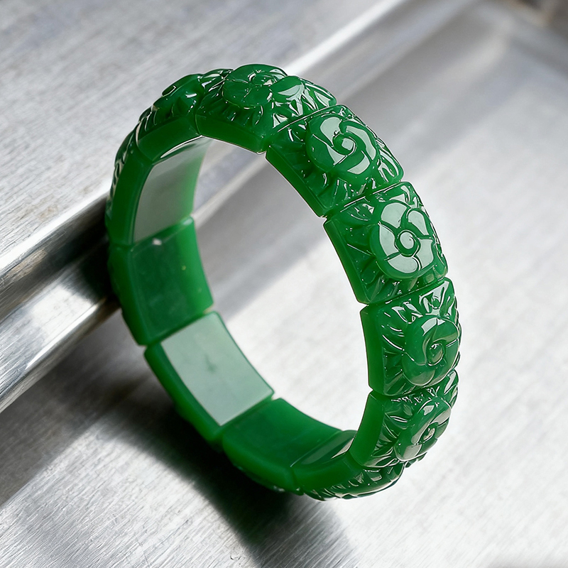 Vintage Items - Real Jade Flower Bracelet Bangle Designer