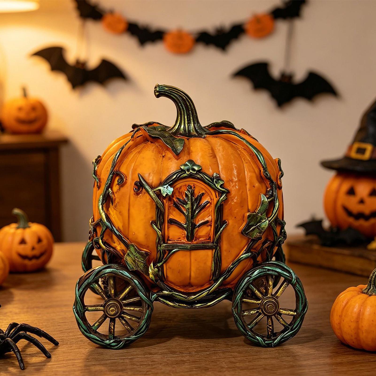 Vintage Fairy Figurines Collectible - Halloween Pumpkin Decor Vintage Carriage Collectible